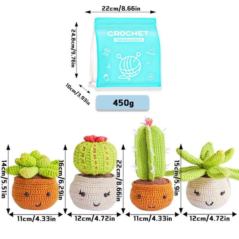 Kit Crochê Completo Materiais e Passo a Passo Amigorumi Cactus