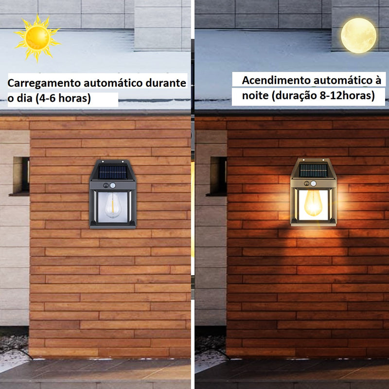 Luminária Arandela Impermeável com Placa Solar