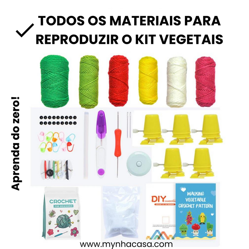 Kit Crochê Completo Materiais e Passo a Passo Amigorumi Vegetais