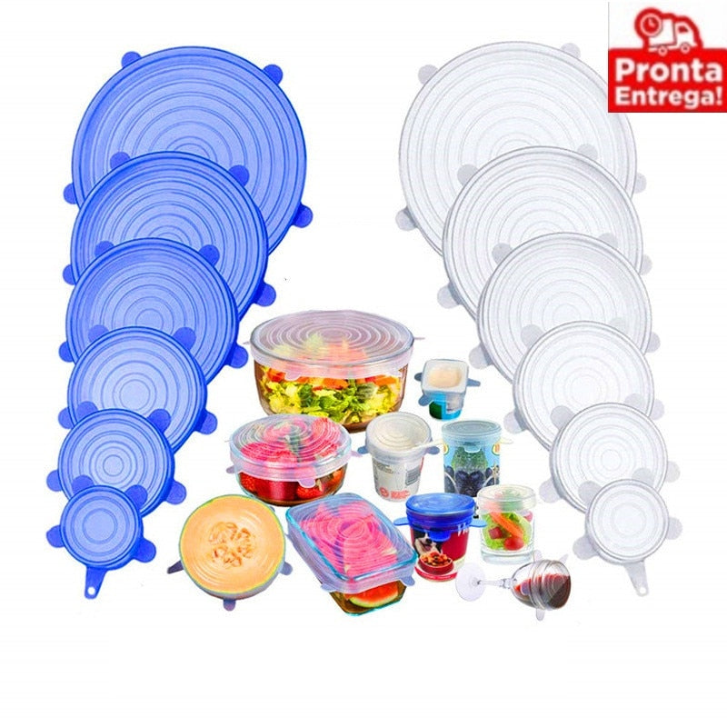 Vedapote - Tampa elástica de silicone universal - Kit com 6